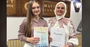 Zerina Zgrčo donosi prvo mjesto za BiH na Međunarodnom takmičenju iz Islamske vjeronauke u Sandžaku