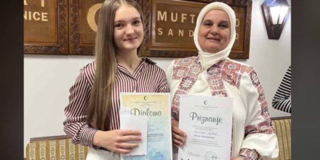 Zerina Zgrčo donosi prvo mjesto za BiH na Međunarodnom takmičenju iz Islamske vjeronauke u Sandžaku